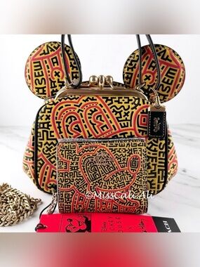 NWT COACH X Disney Mickey Mouse Keith Haring Kisslock Bag + Wallet SET